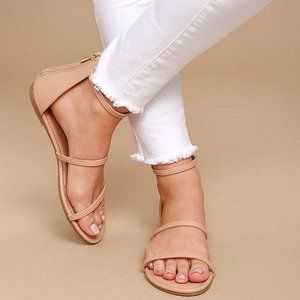 Nude Ankle Strap Flat Sandals